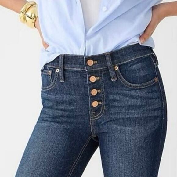 J. Crew 9” Billie Demi Boot Crop Dark Wash Fray Hem Button Fly 26 Inseam Size 28 - Picture 3 of 16